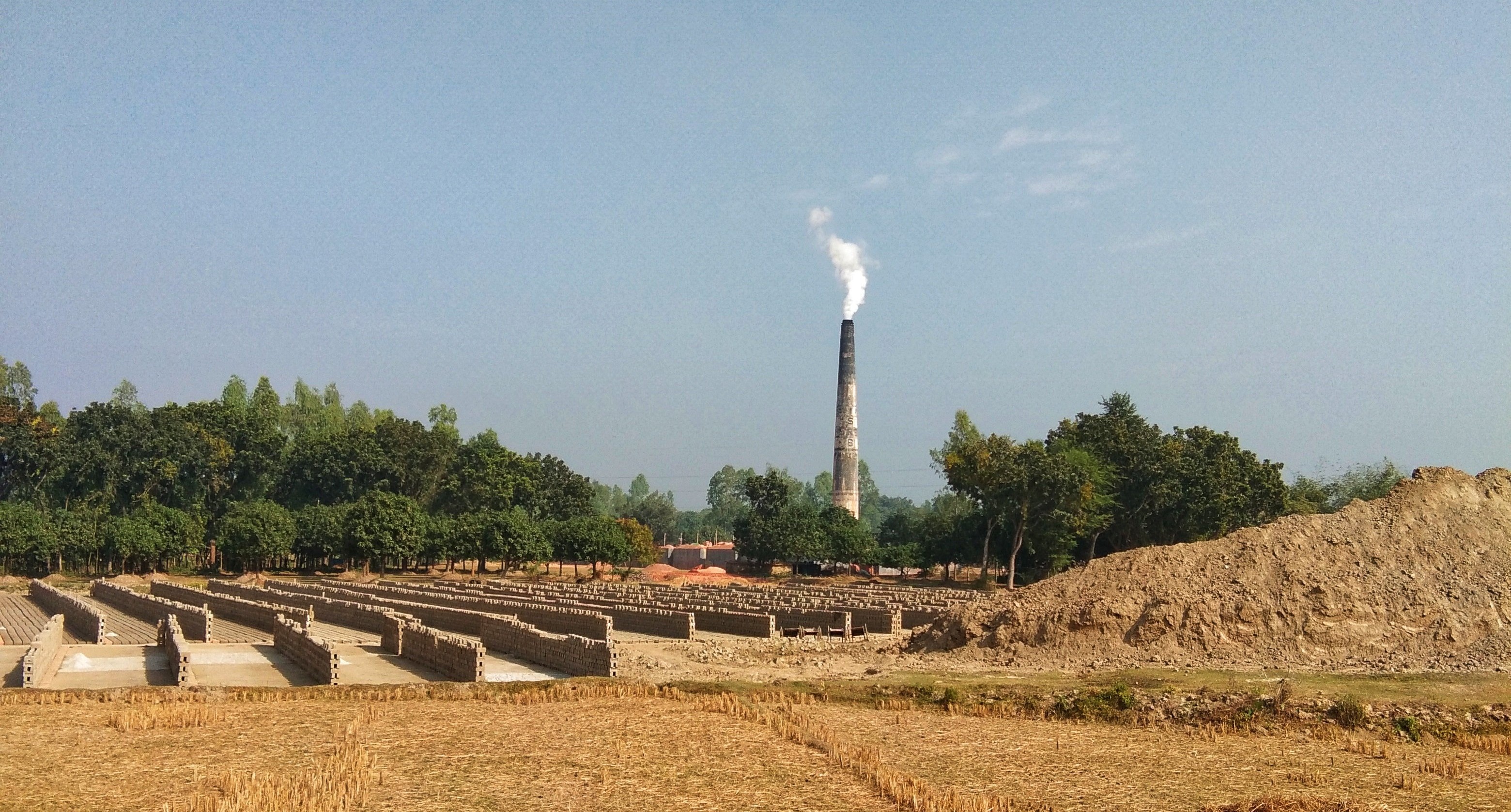 A traditional brick kiln stack